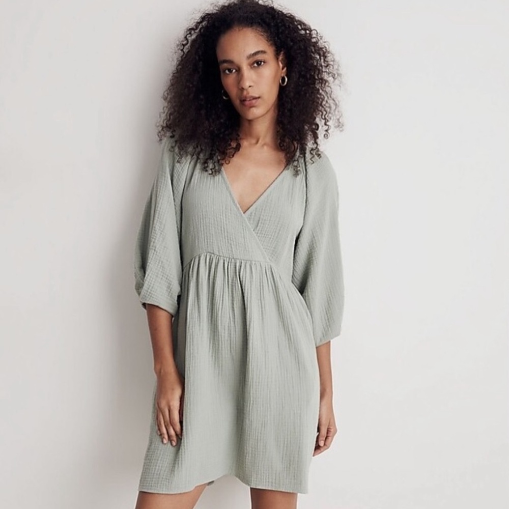 Madewell Marianna Frosted Sage Puff Sleeve Dress